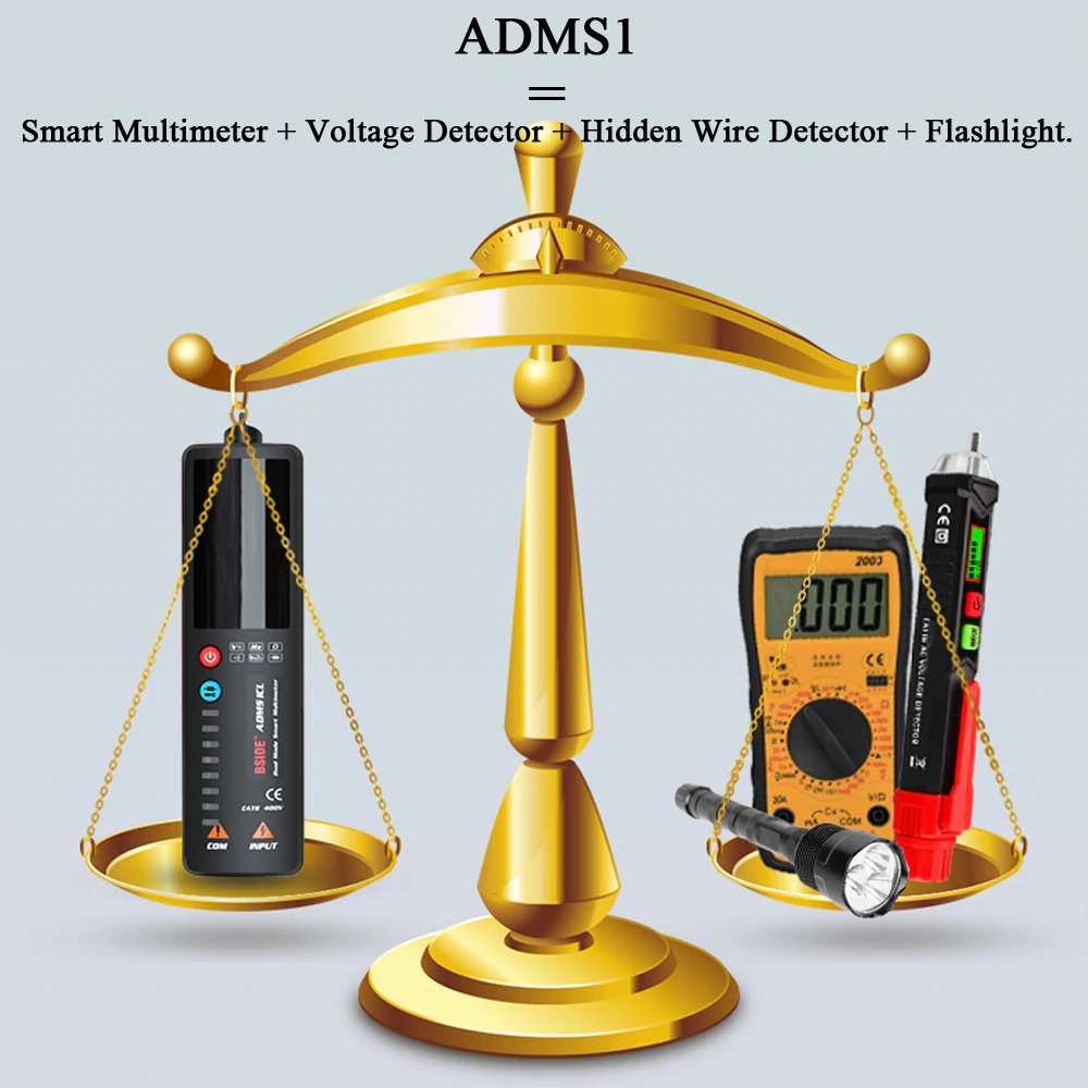 BSIDE Voltage Indicator Tester Non contact Dual AC 2.4 Inch LCD - ADMS1CL - Black