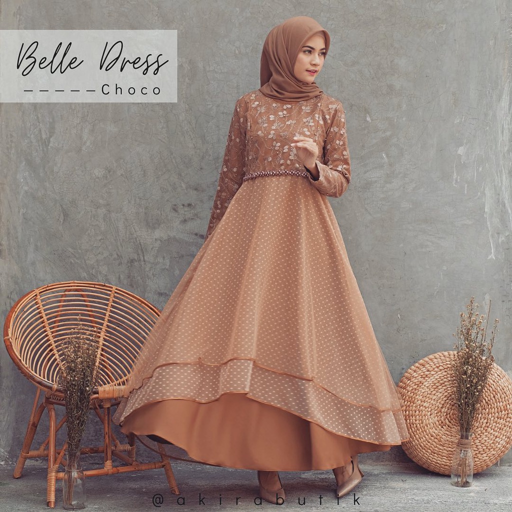 SALE - BISA COD ADA JUMBO // BELLE DRESS MAXY PREMIUM GAMIS BROKAT KOMBINASI TULLE DOTTY LAPIS SATIN
