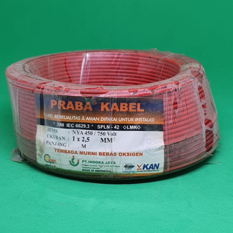 Kabel Listrik NYA 1X2,5 Tembaga Praba 50 Meter SNI LMK