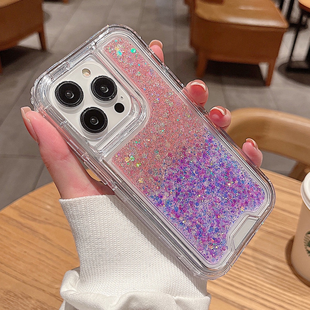 IPHONE Casing Ponsel Glitter Gradasi 3in1 Untuk Iphone11 12 Pro Max13 14 Pro Max7 +8 14 Plus12 13 Casing Mini X XR XS Max Sparkling Shockproof