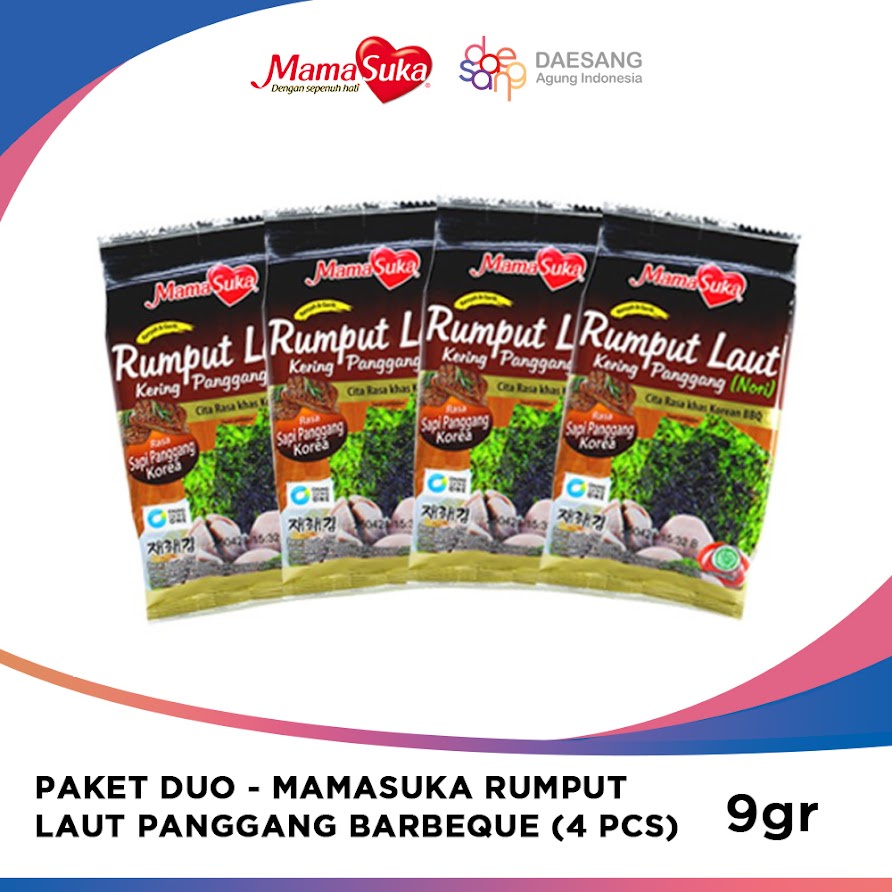Promo Harga Mamasuka Rumput Laut Panggang BBQ per 2 bungkus 4 gr - Shopee