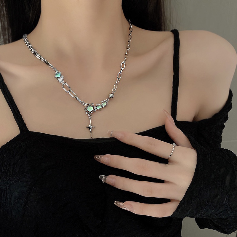 Kalung Salib Moonstone Gaya Korea Untuk Wanita