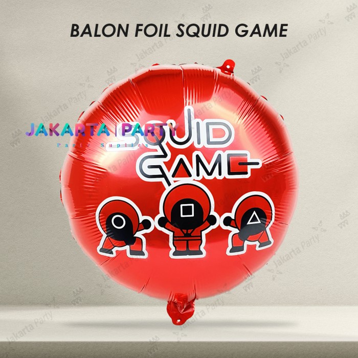 Balon Foil Bulat Squid Game Merah / Balon Karakter Bulat