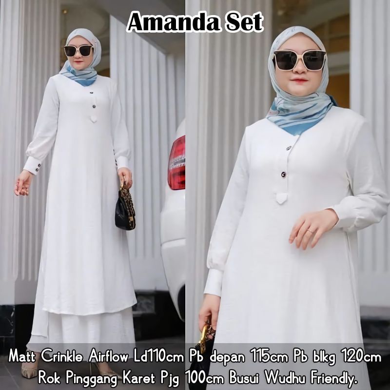 AMANDA SET ROK TUNIK WANITA CRINKLE AIRFLOW/SETELAN WANITA POLOS BUSUI/BAJU MUSLIMAH KEKINIAN/FAR MOSLEMSTORE