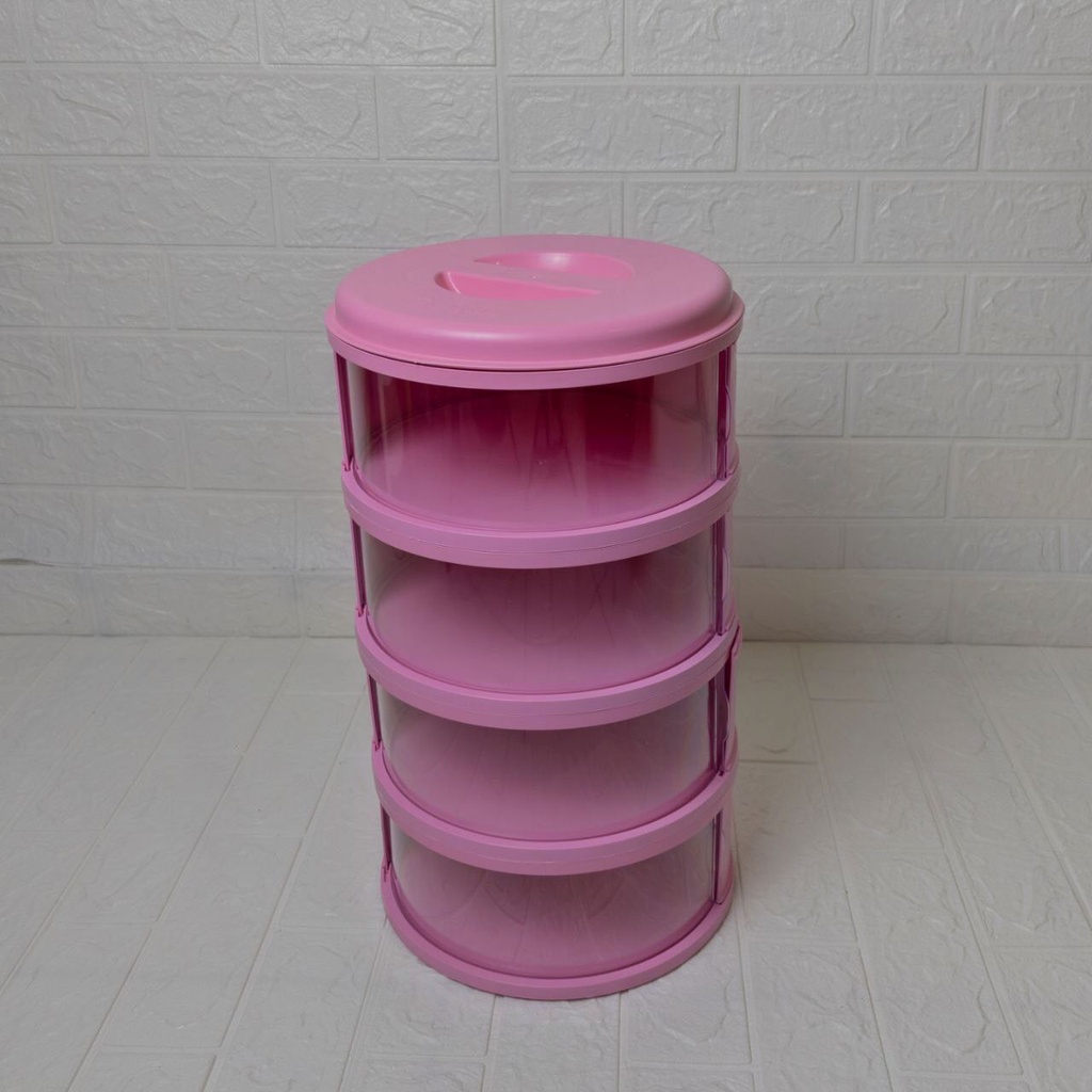 Food Storage 4 Susun Food Cover Layer Penutup Makanan Tudung Saji Susun 4 Tingkat Tri J-Pink Polos