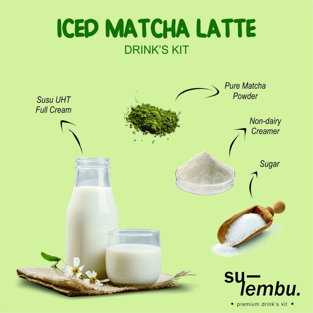 

ICED MATCHA LATTE Drink's Kit - Bikin kreasi minuman ala cafe di rumah dengan bahan premium