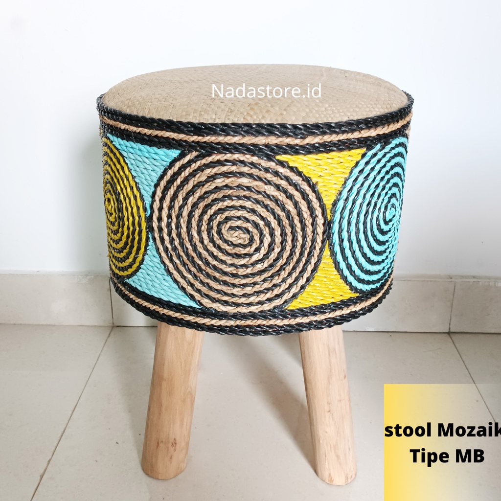 KURSI  BANGKU UNTUK DEKORASI - STOOL MOZAIK - STOOL ANYAMAN MOTIF MOZAIK