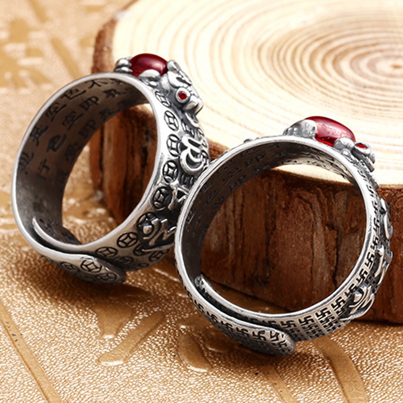 Mantra Feng Shui Attract Wealth Lucky Open Ring Buddhist Adjustable Ring