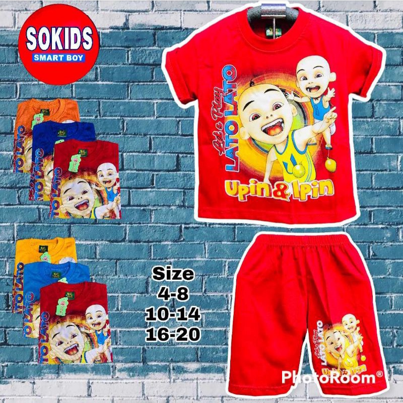 Setelan Baju Anak Gambar upin dan ipin / kaos upin dan ipin main lato lato