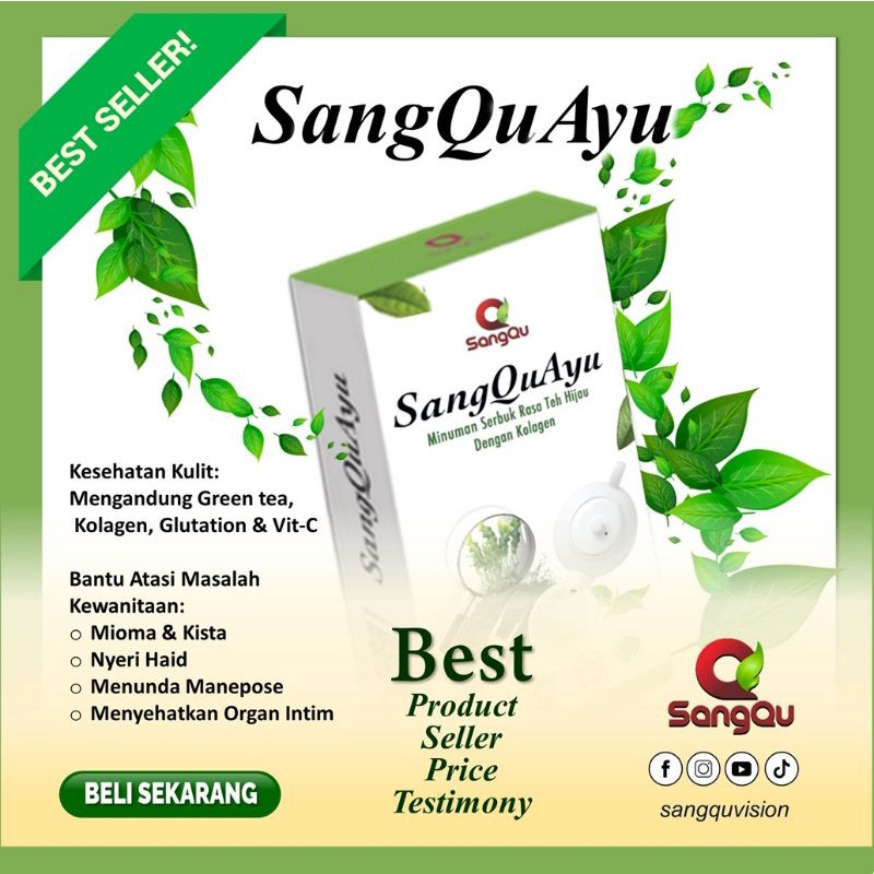 SangQuayu Green Tea Teh Kesehatan Antioksidan Diet 1 Box isi 8 Sachet |Collagen | Kolagen | L-Gluthatione | Sangqu Ayu