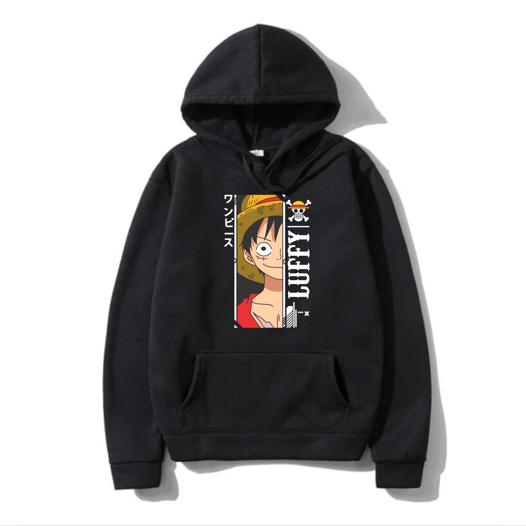 Jumper Hoodie Luffy Anime II  Sweater Hoodie Anime Trendy II Sweter Oblong Topi Size M - XL ( Pria &amp; Wanita / Anak &amp; Dewasa )