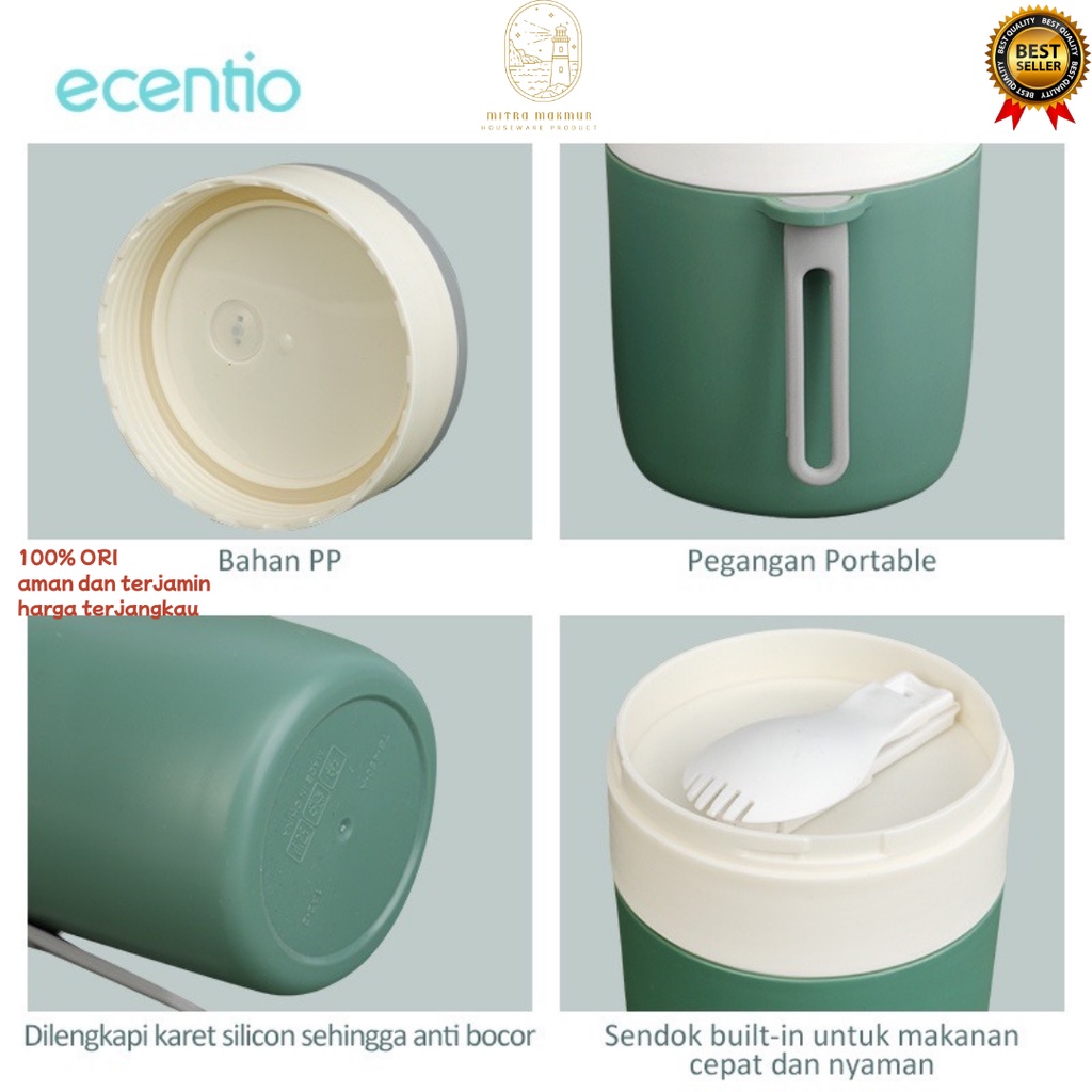 ECENTIO MANGKOK SUP FREE SENDOK 450/580 ml MANGKOK SUP PORTABEL BPA FREE MANGKOK MURAH