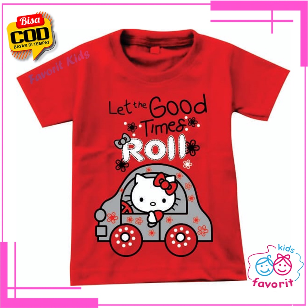 Favorit kids Baju Atasan lengan pendek anak perempuan motif Hello-K Roll merah