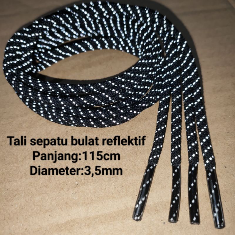 Tali sepatu bulat motif reflektif.115cm-3,5mm