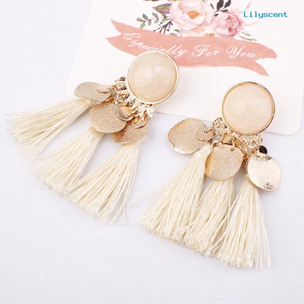 [LS] 1pasang Wanita Bohemian Jumbai Sequin Ear Stud Menjuntai Anting Perhiasan Perjamuan