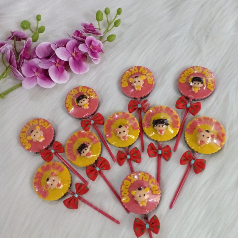 

10pcs Cokelat loli Imlek CNY Gong xi facai 5,5cm