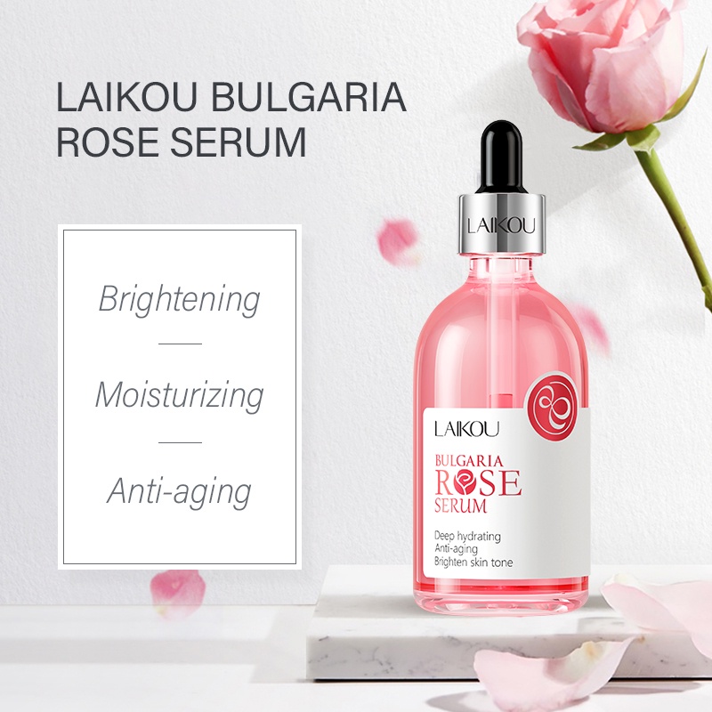 LAIKOU Bulgaria Rose (Mawar Bulgaria)Serum Mengurangi Melanin Mengencangkan Pori-pori Anti-aging Melembapkan Essence 100ml