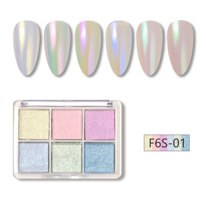 MSY Set 6pcs Bubuk Aurora/Bubuk Chrom Powder Pearl/Nail Powder Bubuk Mirror Chrome Aurora Nail Art Powder