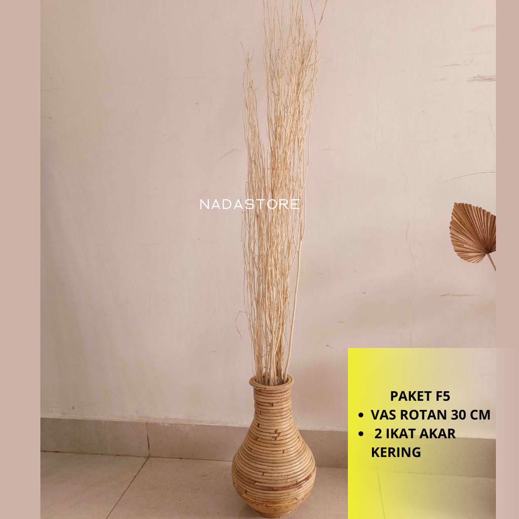 PAKET HEMAT BUNGA KERING DAN VAS ROTAN TERMURAH