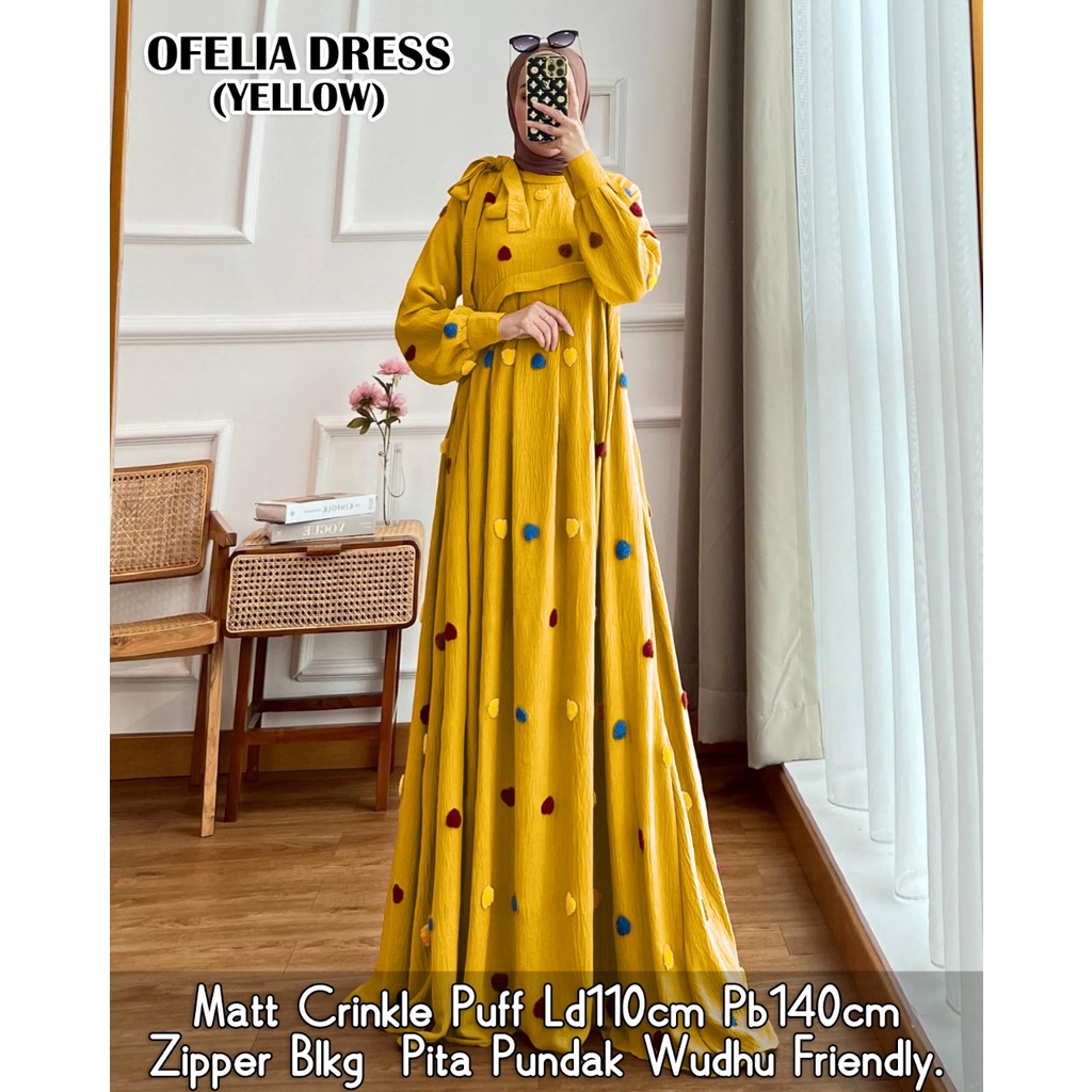 OFELIA MAXI DRESS WANITA CRINKLE POM POM KEKINIAN