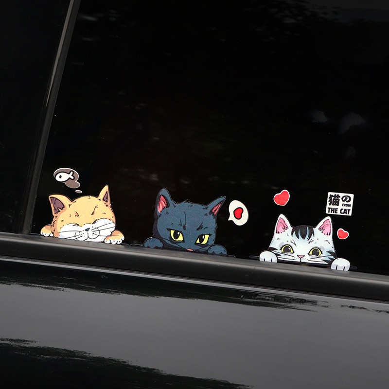 Lucu 4ekor Kucing Pengintip Stiker PVC Perekat Diri Mobil/Lucu Bentuk Kucing Otomotif Tahan Air Decals/Kendaraan Pribadi Aplikasi Kartun Dekoratif