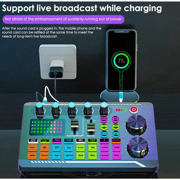 TaffSTUDIO Pro Audio Bluetooth Mixer Sound Card Live Broadcast Karaoke - F998 - Black