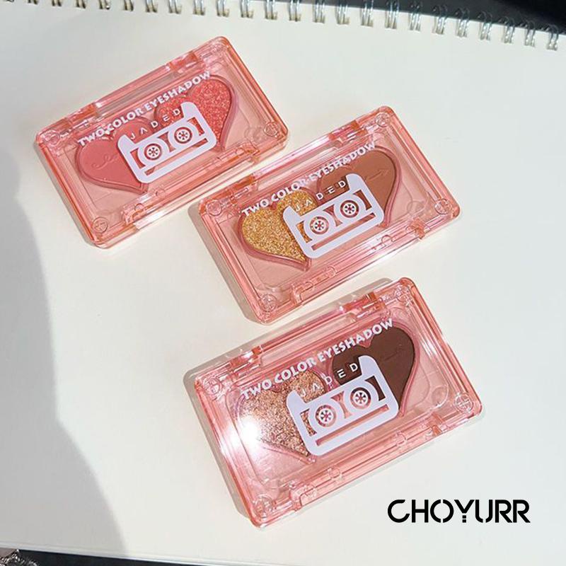 【COD】Eyeshadow Palette 2 Warna Highlighter / Blusher Matte Pearlescent Eye Shadow Hati Glitter Powder Tahan Lama Makeup Berbentuk Portable-CH