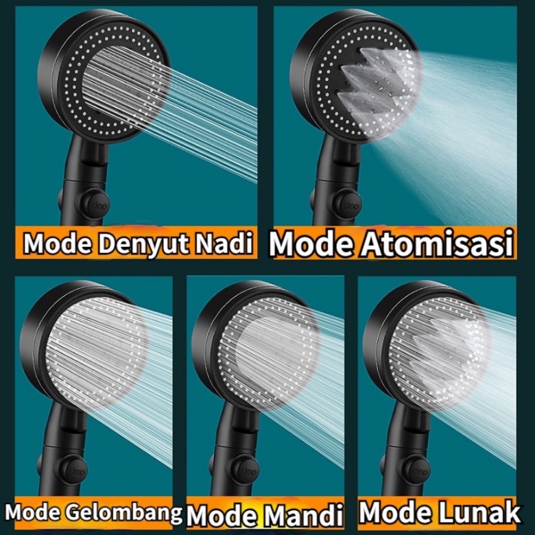 【Ready Stock 】5 Modes Kepala Shower Mandi Hitam Shower Kamar Mandi Hitam