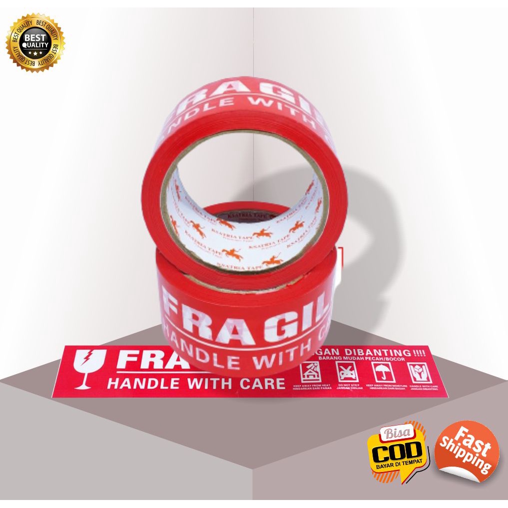 

Lakban Fragile Merah OPP Bening Isolasi Besar 2 Inci Duct Tape Murah Packing Online Shop