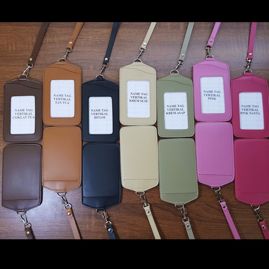 Name Tag Kulit ID Card Holder Gantungan Keplek Nama Kartu Identitas Lanyard Nametag