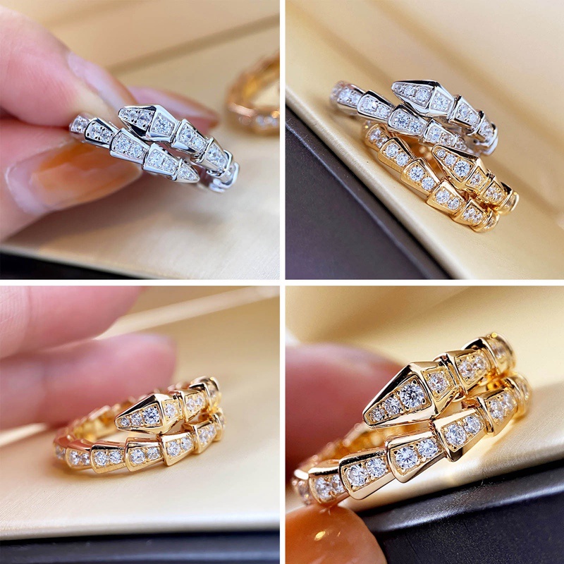 Cubic Zirconia Snake Adjustable Rings Fashion Catwalk Ring Untuk Wanita Merek Perhiasan Pecinta Hadiah