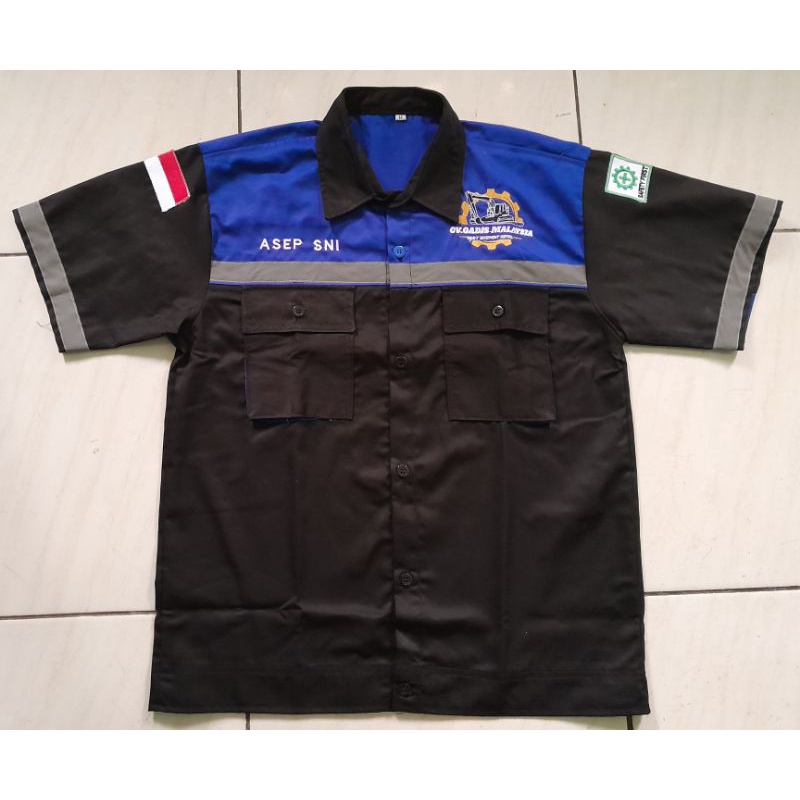 seragam kerja safety k3 werpack lengan pendek pria baju kerja operator alat berat bordir murah