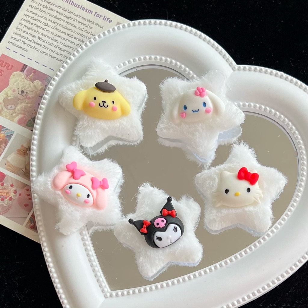 (2PCS) JEPIT RAMBUT SANRIO POMPOM HALUS MOTIF KARTUN JEPANG/ CINNAMOROLL/KUROMI/MELODY /AESTHETIC KARTUN