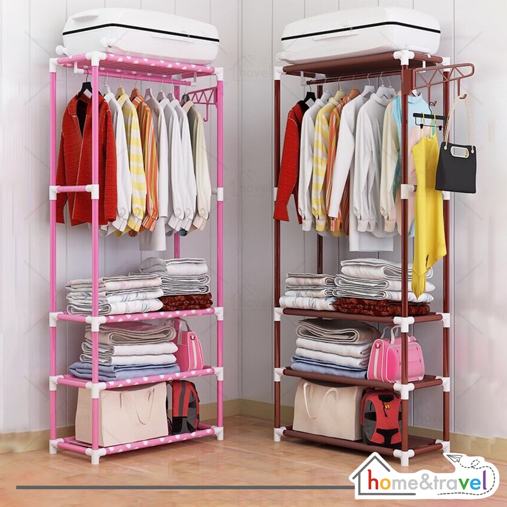 HOVELSHOP Square Cloth Rack Stand Hanger Tempat Penyimpanan Baju Pakaian Buku Multifungsi