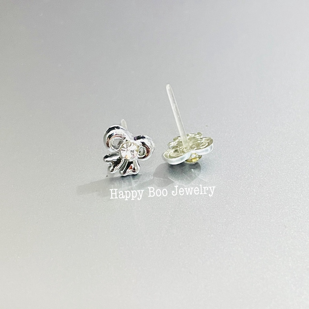 anting plastik pita silver mici permata