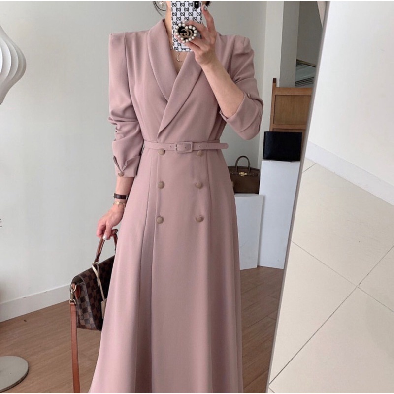 Lawrence Dress Korean Simple Basic Kerja Kerah Kantor Sopan Rapi Polos Hijab Lengan Panjang Midi Bla