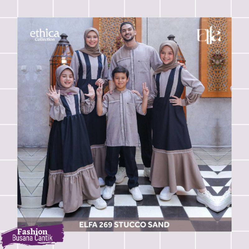 Ethica Fashion Elfa 269 Stucco Sand Baju Muslim Keluarga Seragam Gamis dan Koko untuk Dewasa dan Ana