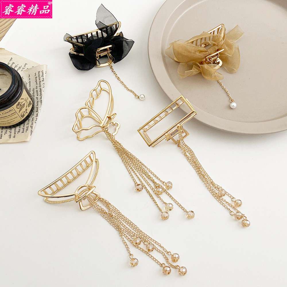 (Hello Girl)F41 INS Korean Square Acrylic Hair Claw Clip girl Women Fashion Gold Geometric Hairpin Pita Mutiara F41