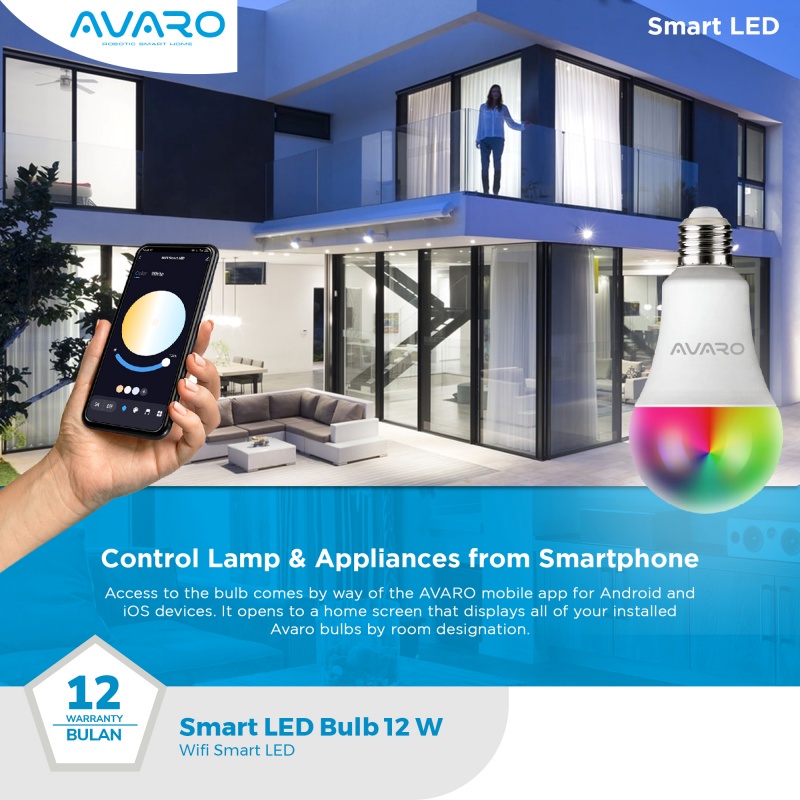 AVARO Lampu Smart LED 12W WIFI Smart Bulb (RGB+WW) | Lampu Smart Led 12W Wifi Avaro