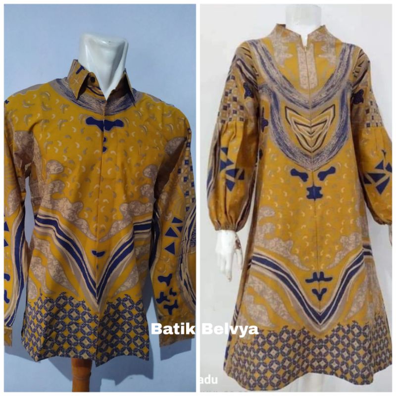 Set couple Batik motif kuning elegan / Batik sragen / batik solo / dress batik / tunik batik / kemej