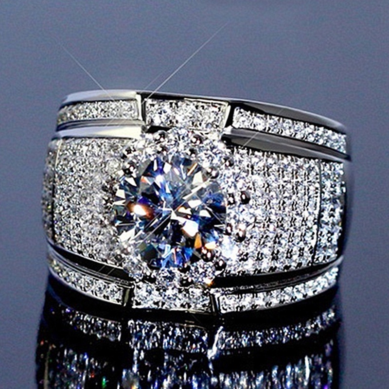 Cincin Berlian Band Kawin Tunangan Perhiasan Perak925 Sterling Untuk Aksesori Pesta Pria