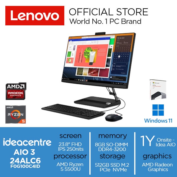 Lenovo IdeaCentre AIO 3 24ALC6 C4ID Ryzen 5 5500U 8GB 512GB W11+OHS21