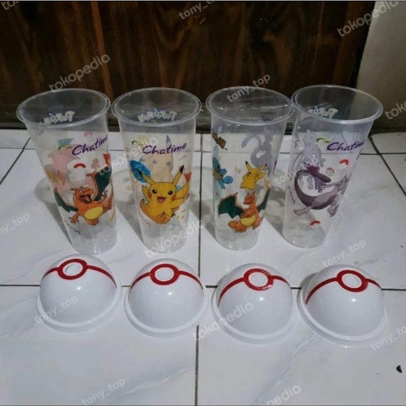 Botol Gelas Air Cup Pokemon Chatime Cha Time Pikachu Mewtwo Charizard ORI