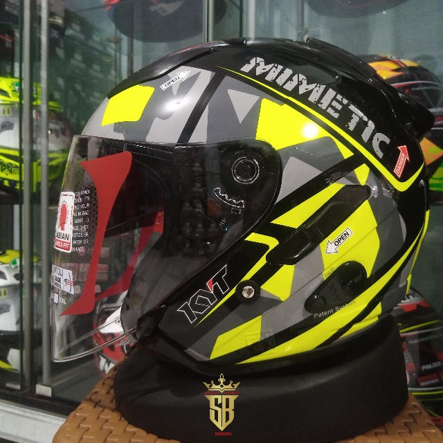 HELM KYT GALAXY FLAT R MIMETIC YELLOW DOUBLE VISOR HALF FACE