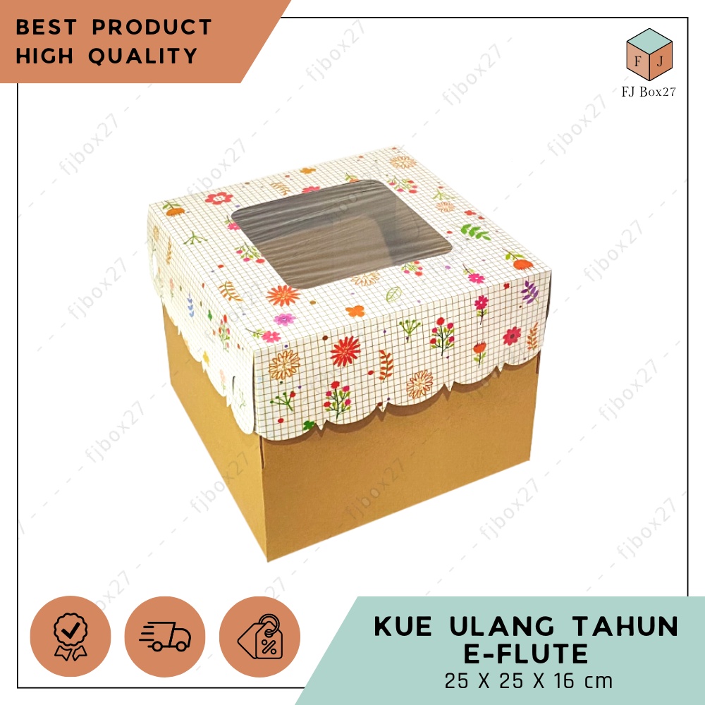 (10 pcs) BOX KUE ULANG TAHUN EFLUTE 25X25X16 CM / DUS KUE TINGGI CORRUGATED / BOX KUE ULTAH EFLUTE /