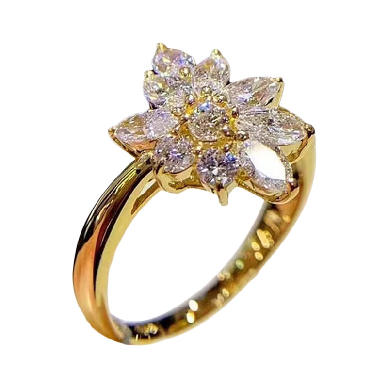 Lucu Fashion Besar Bunga Mawar Cincin Mewah Perempuan Rose Gold Engagement Ring Vintage Pesta Pernikahan Band Rings Untuk Wanita