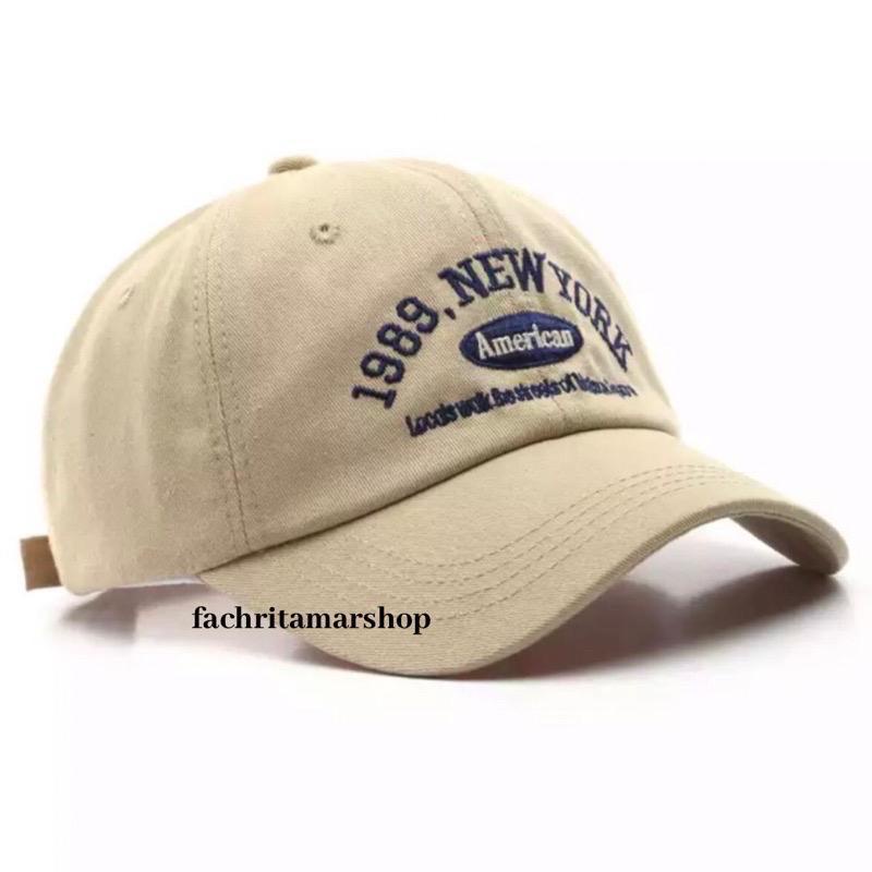 Topi Pria 6 Panel Distro Motif TEDDY BEAR - Topi kartun Topi pria distro Original keren 2022 Import Casual Pria NY 1989 Terbaru topi model kekinian / topi cewek dan cowok-NY new york cream