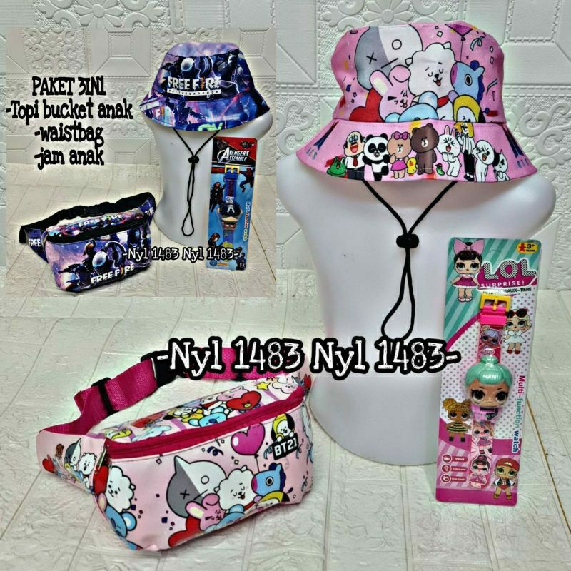 New arrival Bucket Taly 3in1/2in1 freefire/BTS anak laki-laki dan perempuan