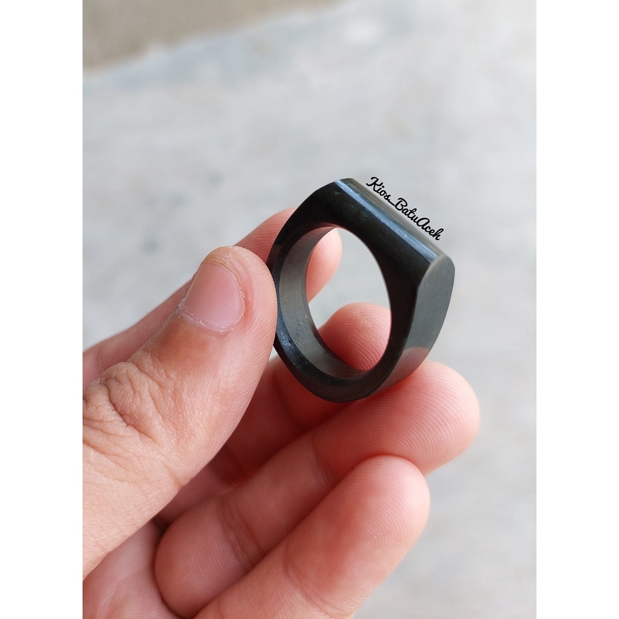 Cincin Giok Batu Black Jade Asli Aceh Bulat Cutting