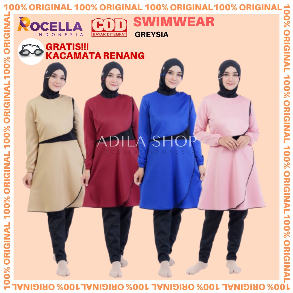 BISA COD Baju Renang Muslimah Rocella Swimwear Greysia Baju Renang Wanita Muslimah Setelan Renang Te